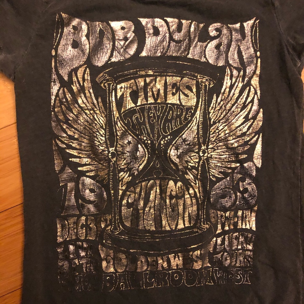 Bob Dylan foil screen printed Lucky Brand tee